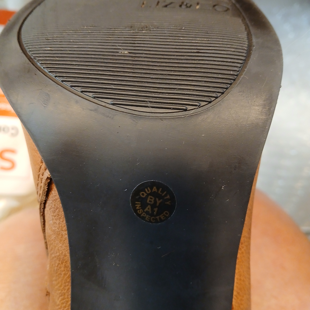 Brown Leather Heeled Boots, Liz And Co, Funky Sexy Fun Vibe,4 Inch Heel Size 8.5 - Picture 14 of 15